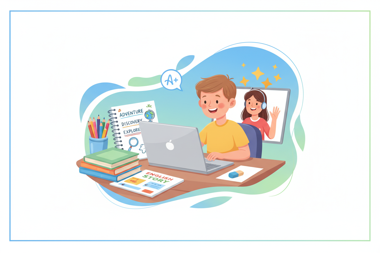 Cours particuliers d’anglais en ligne (7–10 ans)