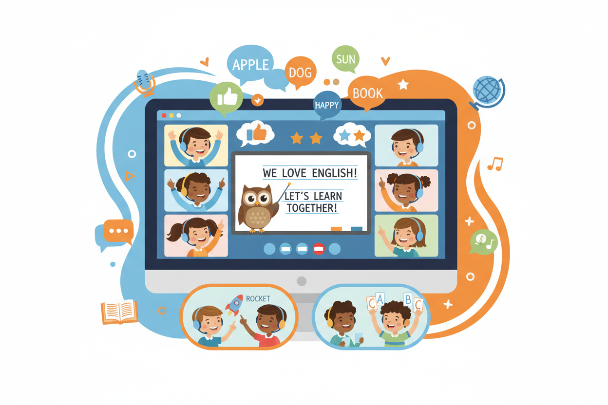 Cours d’anglais en groupe en ligne (7–10 ans)